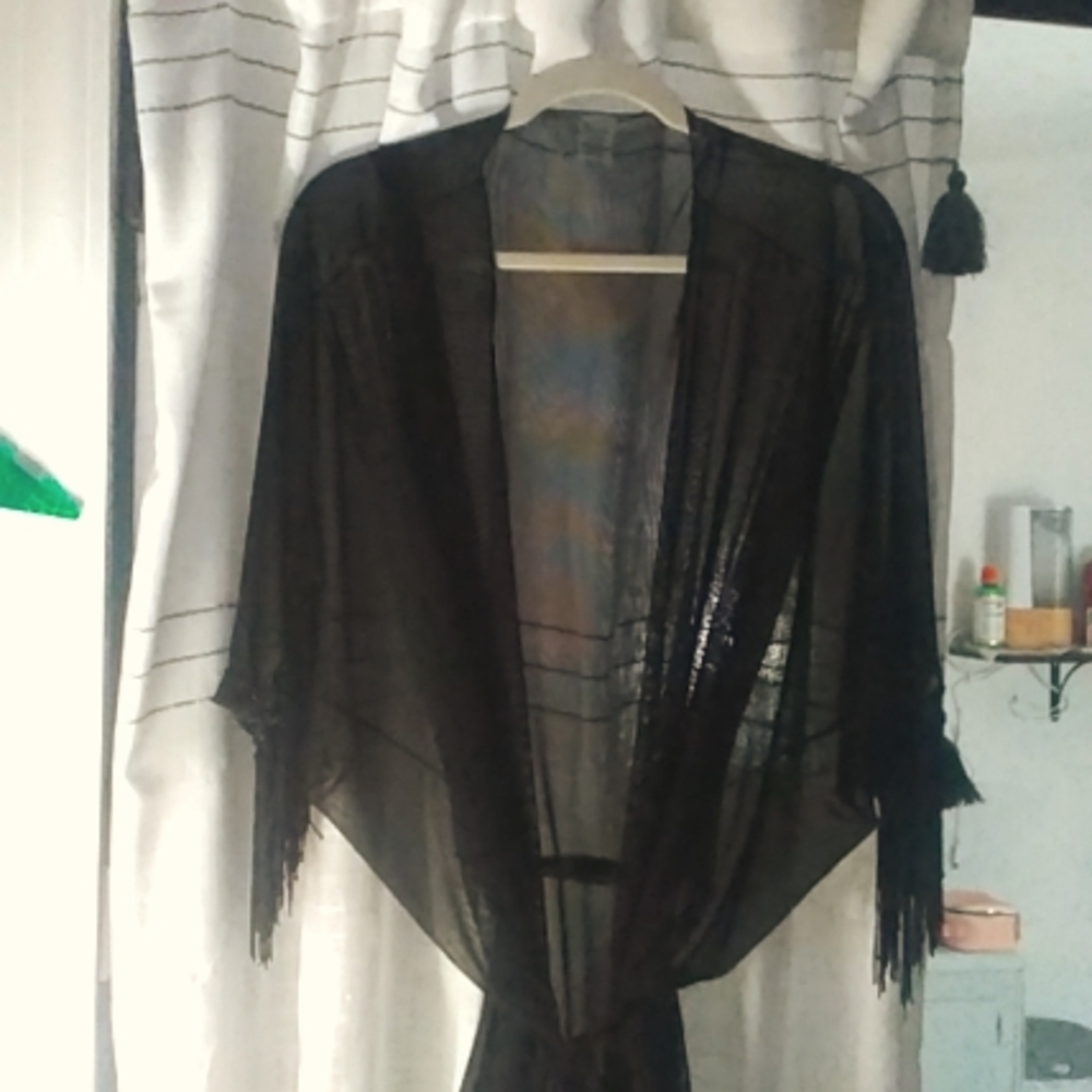 Montce Kimono Cover Up with Fringe and Waist Tie